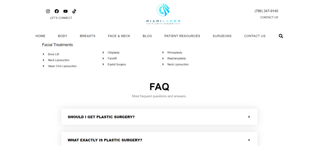 Plastic surgery center FAQ page